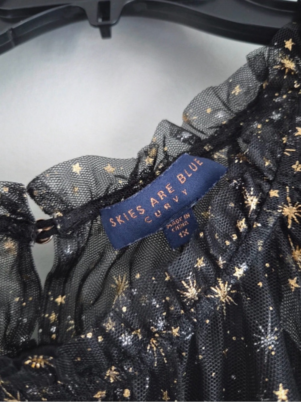 Skies Are Blue Black Sheer Long-Sleeve Star Print Dress - Picture 2 of 2